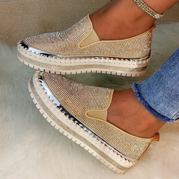 Damskie oddychające buty wsuwane na platformie Rhinestone